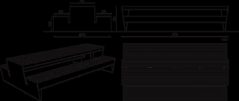 Bank-Tisch-Kombination BLOCQ mit Holzbelattung FSC®-zertifiziertes Jatoba