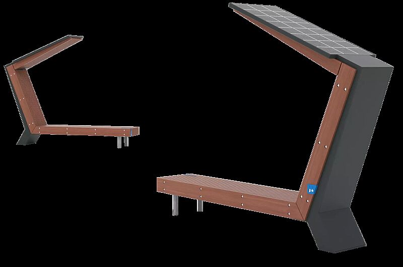 Sitzbank WOODY Scorpio mit Jatobaholzbelattung, Stahlteile in RAL 7016 anthrazitgrau