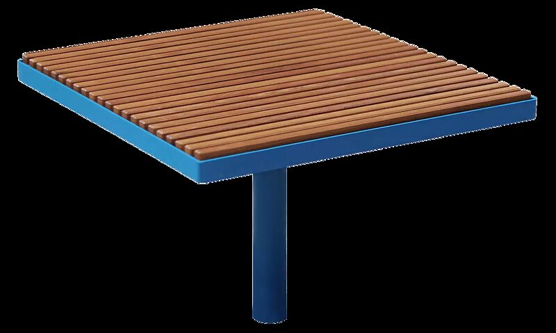 Sitz PIXEL CITÉ, 1 Segment, mit Jatobaholzbelattung, Stahlteile in RAL 5015 himmelblau