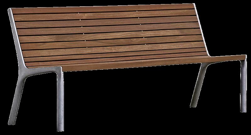 Sitzbank VLTAU mit Rückenlehne, mit Jatobaholzbelattung, Stahlteile in RAL 9006 weißaluminium