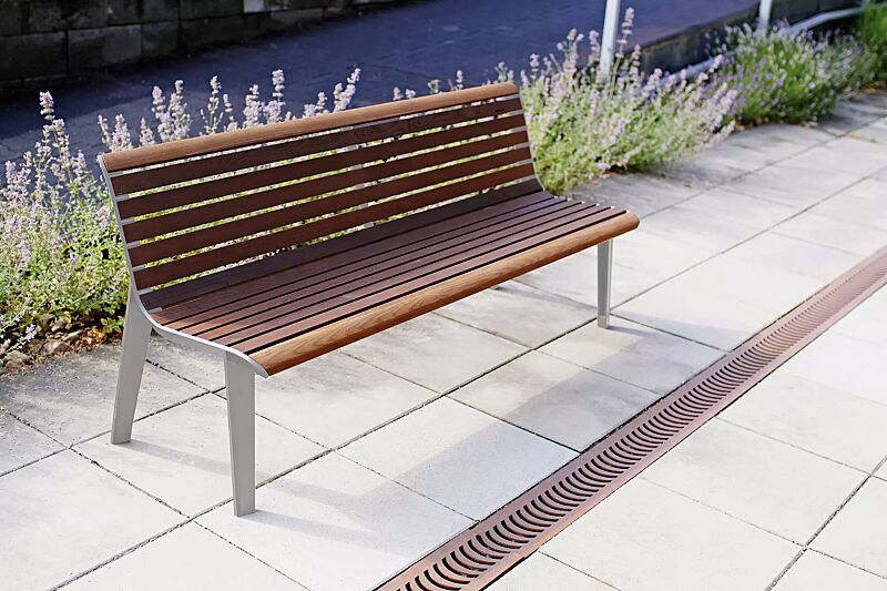 Sitzbank EMAU mit Rückenlehne, mit Jatobaholzbelattung