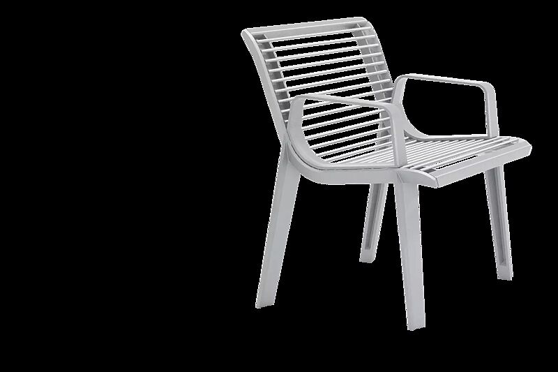 Sitz EMAU mit Rückenlehne und Armlehnen, Edelstahl