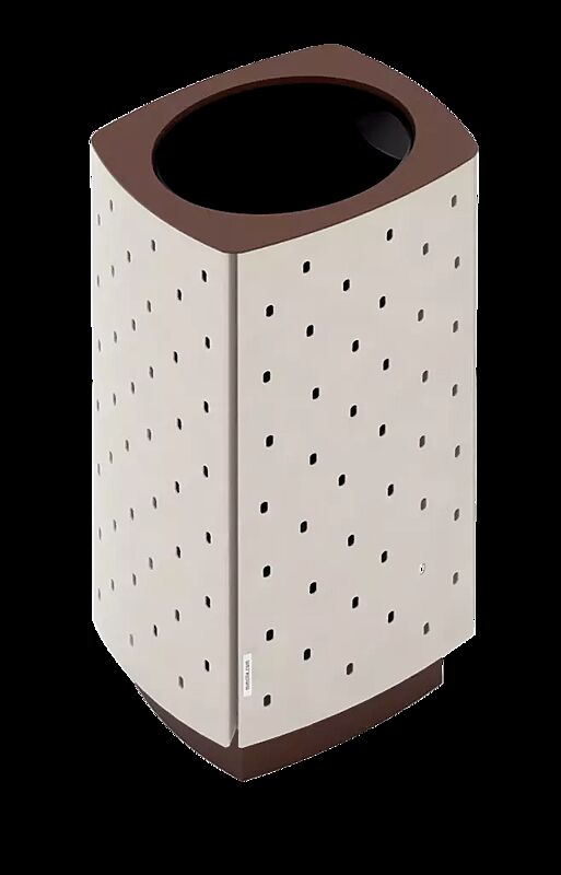 Abfallbehälter QUINBIN, quadratisch abgerundet, Korpus: gestanztes Stahlblech, Stahlteile in RAL 1013 perlweiß und RAL 8002 signalbraun