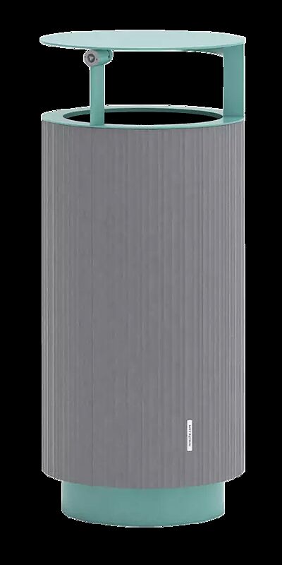 Abfallbehälter QUINBIN, rund, mit Schutzdach, Korpus: Aluminiumprofile in RAL 9007 graualuminium, Stahlteile in RAL 56027 lichtgrün