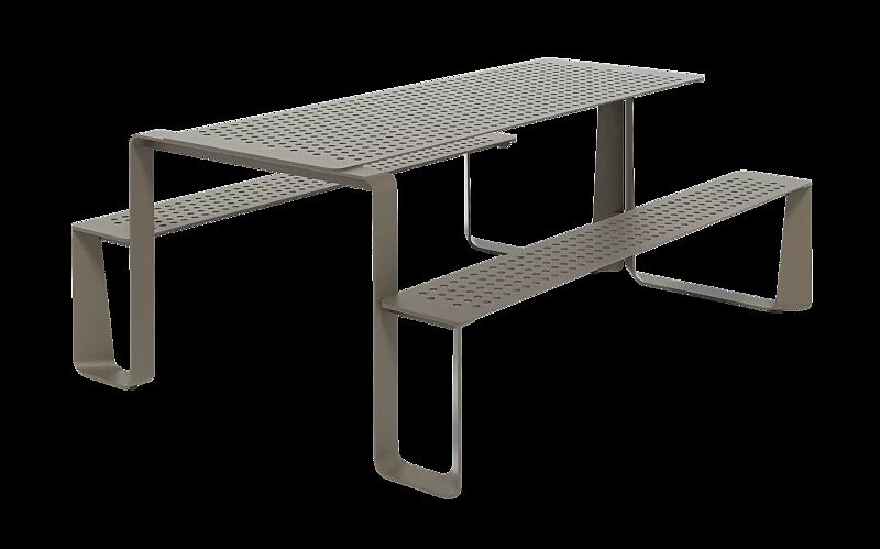Bank-Tisch-Kombination RAUTSTER, einseitig barrierefrei, Stahlteile in RAL 7043 verkehrsgrau