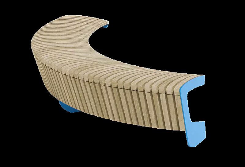 Sitzbank LANDSCAPE COMPACT ohne Rückenlehne, einseitig, gebogen, Bankform Außenradius, mit Robinienholzbelattung, Stahlteile in RAL 5015 himmelblau