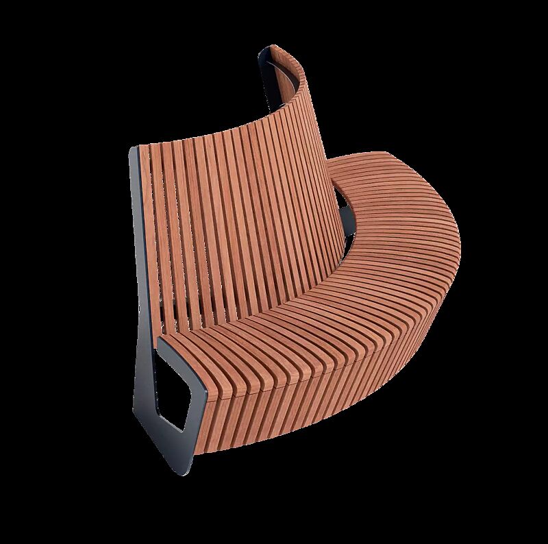 Sitzbank LANDSCAPE COMPACT mit Rückenlehne, gebogen, Bankform Außenradius, mit Jatobaholzbelattung, Stahlteile in RAL 7043 verkehrsgrau