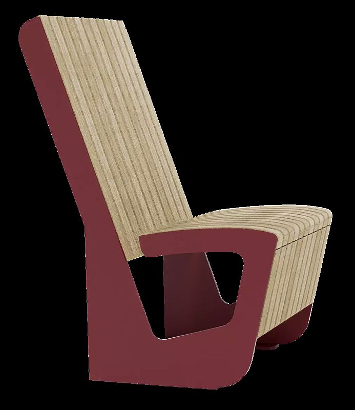 Sitz LANDSCAPE COMPACT mit Rückenlehne, mit Robinienholzbelattung, Stahlteile in RAL 3003 rubinrot