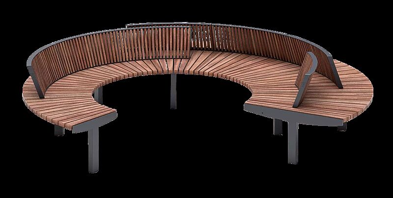 Rundbank LAGO mit drei Rückenlehnen, Breite 3100 mm, mit Jatobaholzbelattung, Stahlteile in RAL 7016 anthrazitgrau