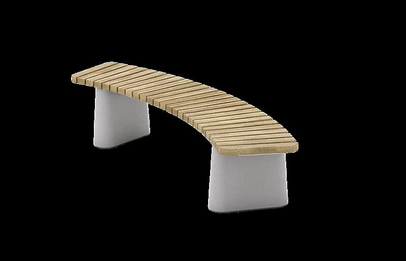 Sitzbank REFORMA ohne Rückenlehne, gebogen -36°, mit Querbelattung, mit Robinienholzbelattung, HSC®-Beton in hellgrau