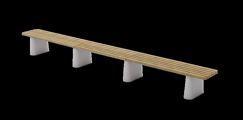 Sitzbank REFORMA ohne Rückenlehne, gerade, mit Längsbelattung, Breite 4240 mm, mit Robinienholzbelattung, HSC®-Beton in hellgrau