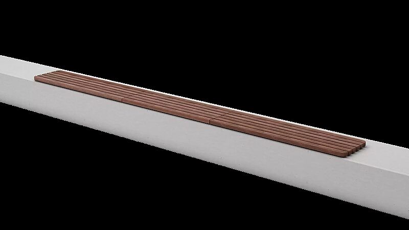 Mauerauflage REFORMA mit Längsbelattung, 3 Segmente, Breite 4240 mm, mit Jatobaholzbelattung