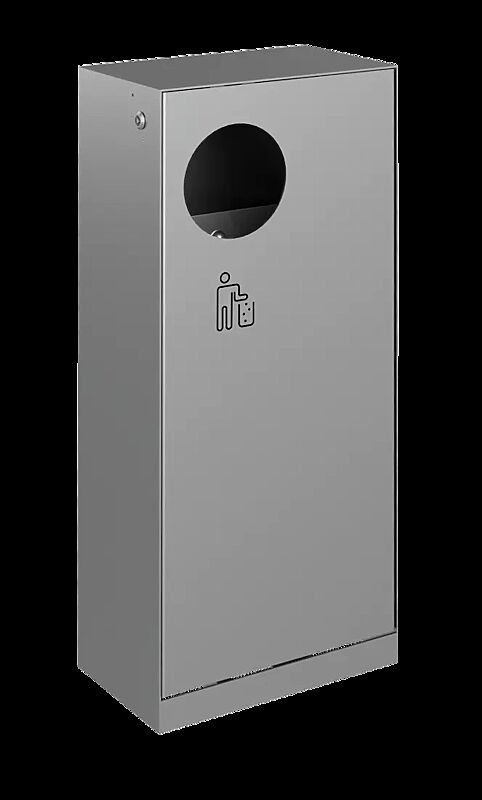 Abfallbehälter CRYSTAL ohne Ascher, 55 Liter, ohne Einwurfklappe, Edelstahl, Siebdruck in RAL 9005 tiefschwarz