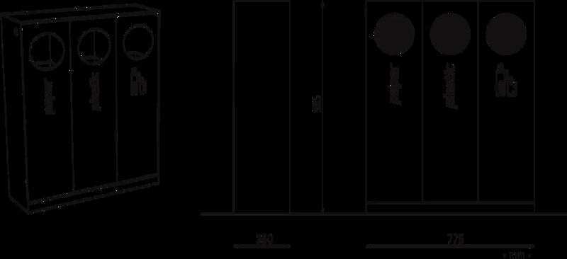 Abfallbehälter CRYSTAL TRIO aus Edelstahl, ohne Einwurfklappe