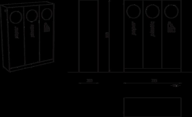 Abfallbehälter CRYSTAL TRIO aus Stahl, mit Einwurfklappe