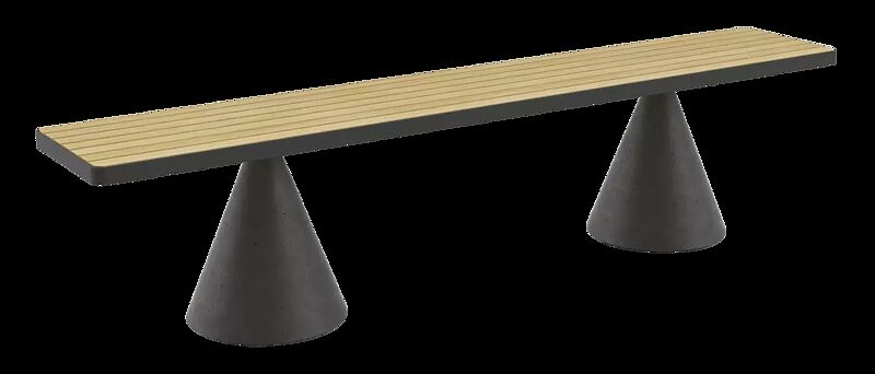 Sitzbank CONICS mit Robinienholzbelattung, HPC-Beton in dunkelgrau, Stahlteile in RAL 7021 schwarzgrau