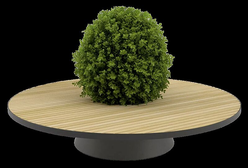 Sitzelement CONICS mit Robinienholzbelattung, Breite 2200 mm, HPC-Beton in dunkelgrau, inkl. Pflanzeinfassung, Stahlteile in RAL 7021 schwarzgrau