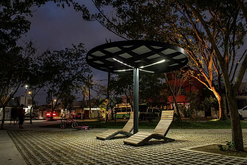 Meeting-Point, Ø 3500 mm, Ausführung inklusive LED-Beleuchtung, Stahlkonstruktion in RAL 7016 anthrazitgrau