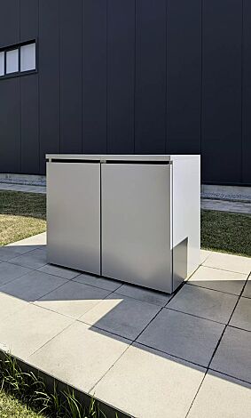 Müllbehälter-Doppelschrank STYLEOUT® BASIC, pulverbeschichtet in RAL 9007 graualuminium