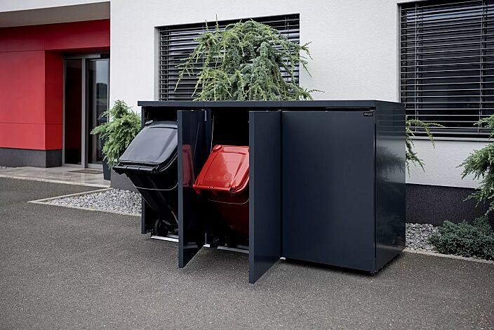Müllbehälter-Dreifachschrank STYLEOUT® BASIC, pulverbeschichtet in RAL 7016 anthrazitgrau