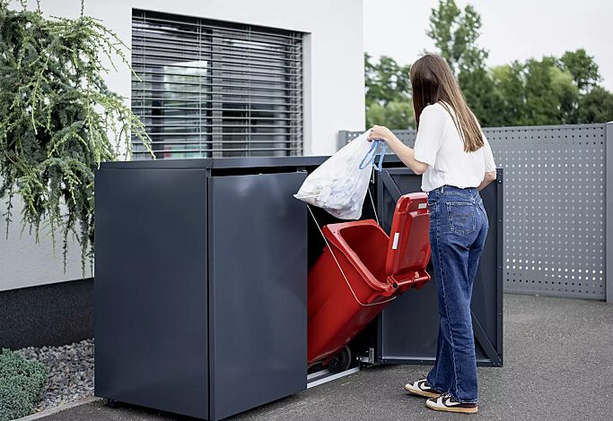 Müllbehälter-Dreifachschrank STYLEOUT® BASIC, pulverbeschichtet in RAL 7016 anthrazitgrau
