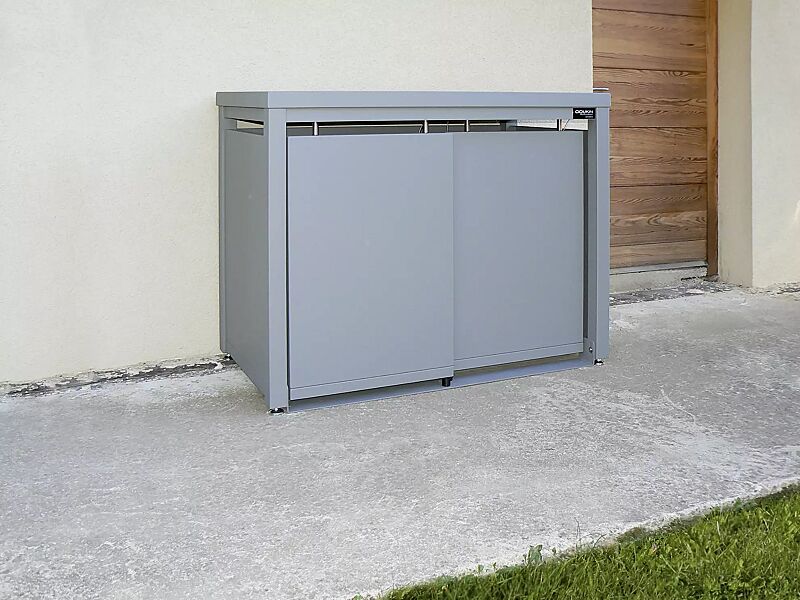 Müllbehälter-Doppelschrank STYLEOUT® BLANK mit Pflanzdach, Aluminiumkonstruktion in RAL 7005 mausgrau