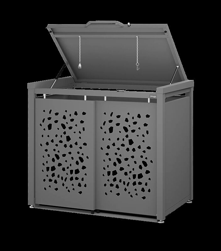 Müllbehälter-Doppelschrank STYLEOUT® TOMO mit Klappdach, Aluminiumkonstruktion in RAL 9007 graualuminium