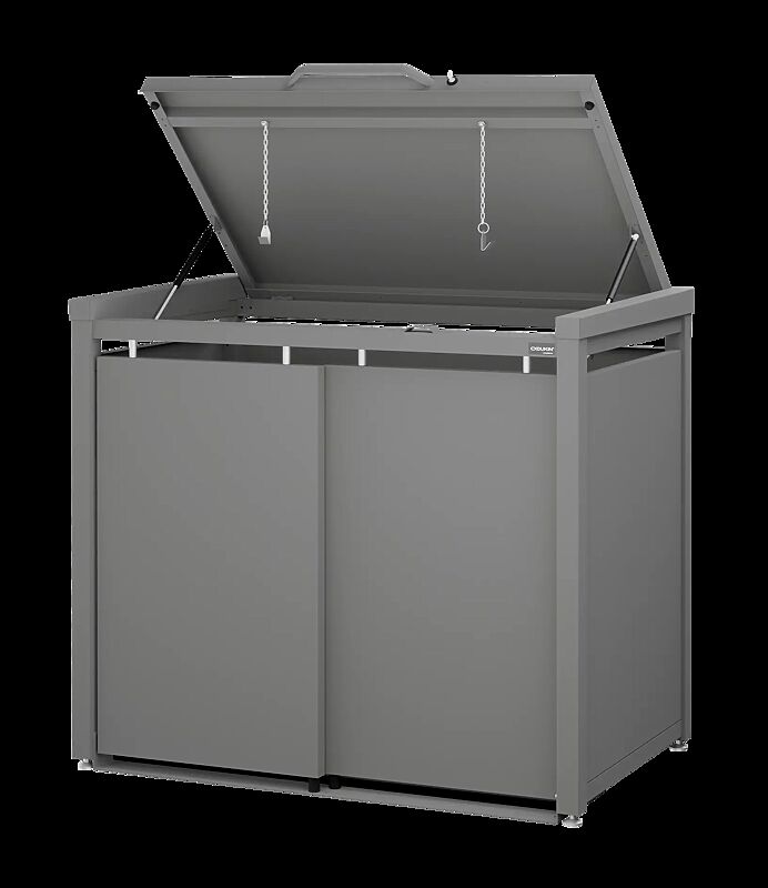 Müllbehälter-Doppelschrank STYLEOUT® BLANK, mit Klappdach, Aluminiumkonstruktion in RAL 9007 graualuminium
