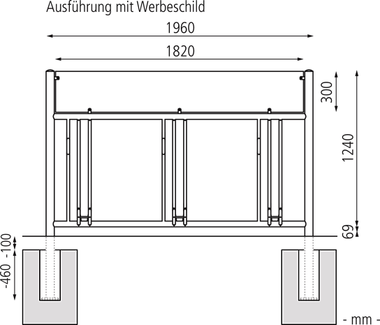 Fahrradständer ADELAIDE mit Werbeschild, einseitig, 3 Stellpl.