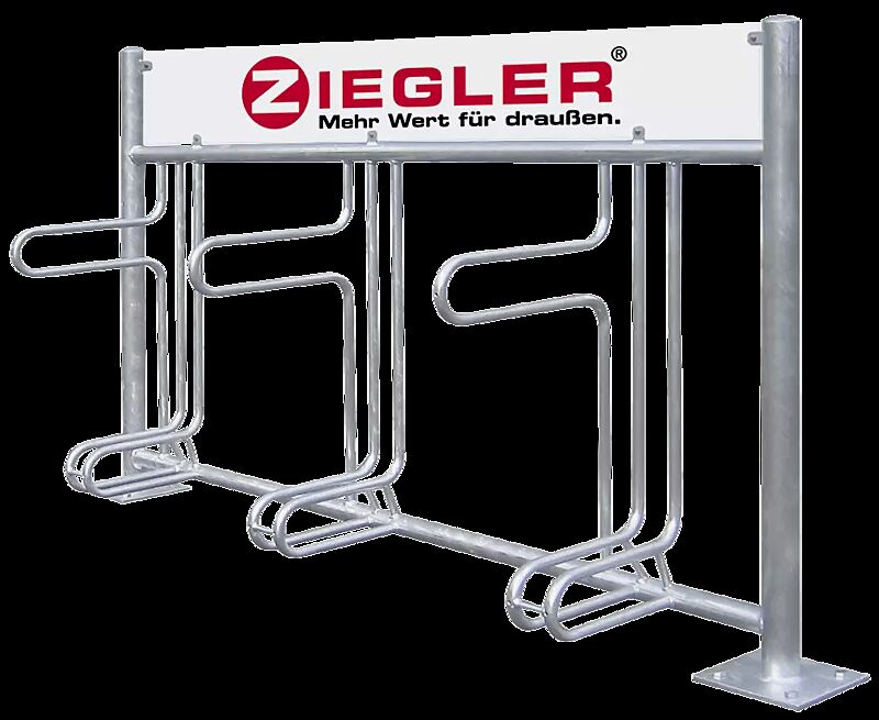 Fahrradständer ADELAIDE einseitig, zum Aufdübeln, 3 Stellplätze, mit Werbeschild, feuerverzinkt