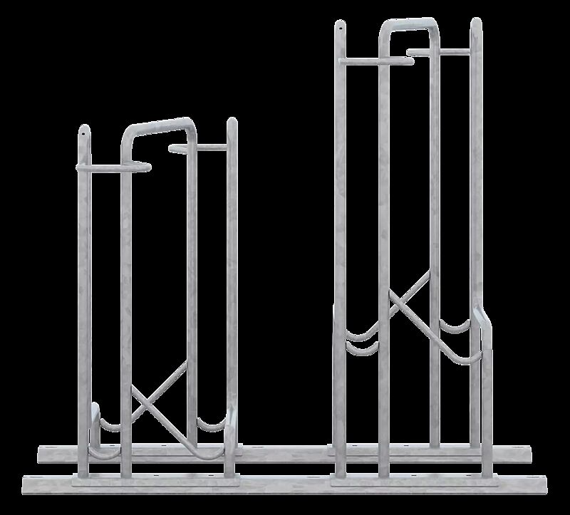 Fahrradparker TACOMA doppelseitig 90°, tief / hoch, zum Aufdübeln bei +/- 0 mm, 2 Stellplätze, feuerverzinkt