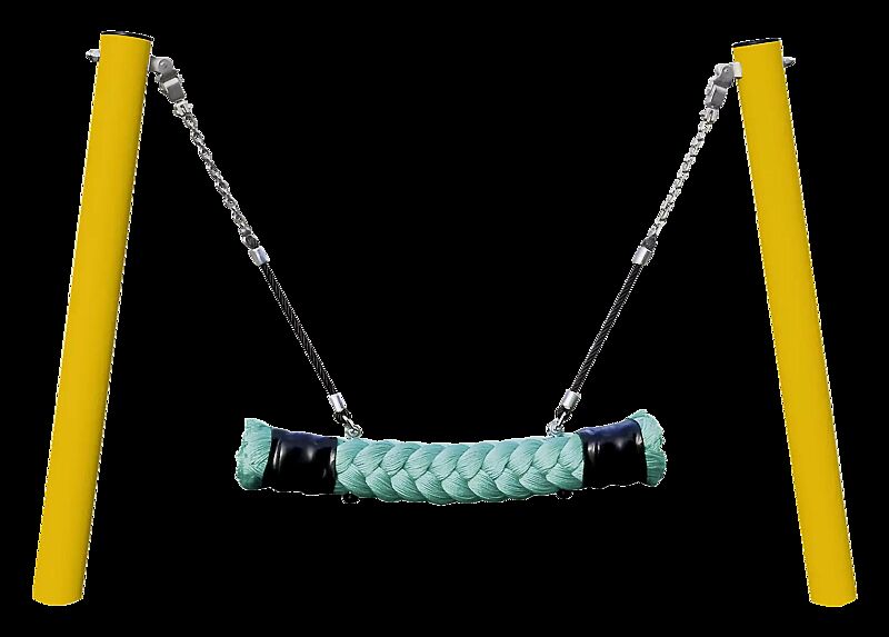 Kleinkind-Tampenschaukel HAGEN, Tampen in türkisgrün, Aufhängeseile in schwarz ähnlich RAL 9005 tiefschwarz sowie Stahlpfosten standardmäßig in sonnengelb ähnlich RAL 1023 verkehrsgelb