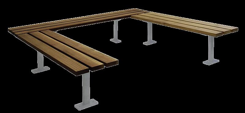 Sitzbank TOBACCO für 1-Feld-Anlage, 3-seitig, mit Sapeliholzbelattung, Stahlteile in RAL 7001 silbergrau