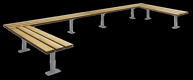 Sitzbank TOBACCO für 2-Felder-Anlage, 3-seitig, mit Eschenholzbelattung, Stahlteile in RAL 7001 silbergrau