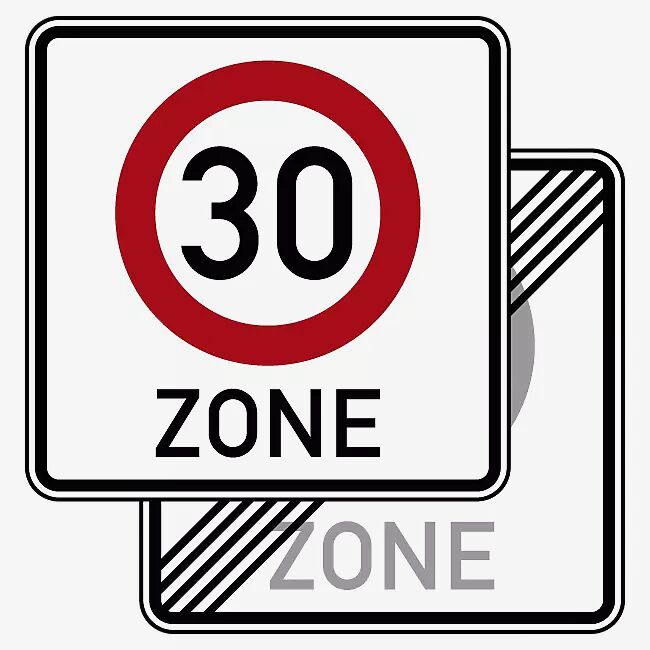 Verkehrszeichen: Beginn einer Tempo 30-Zone doppelseitig