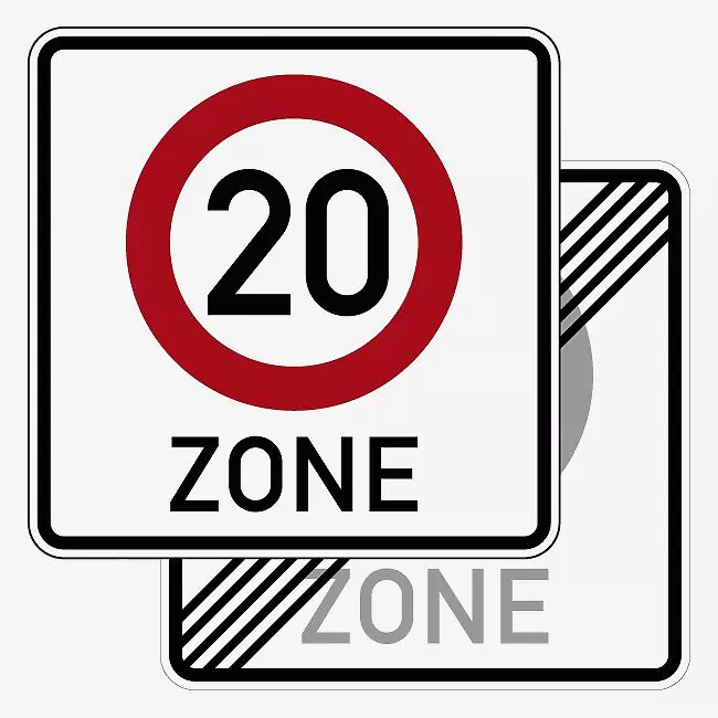 Verkehrszeichen BEGINN EINER TEMPO 20-ZONE DOPPELS 600 x 600 mm, RA 2