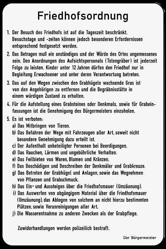 Hinweisschild: Friedhofsordnung