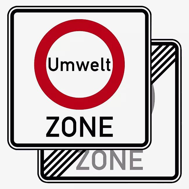 Verkehrszeichen: Verkehrsverbotszone zur Verminderung schädlicher Luftverunreinigungen in einer Zone; doppelseitig