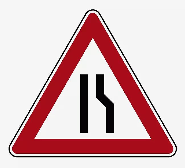 Verkehrszeichen: Einseitig verengte Fahrbahn, Verengung rechts
