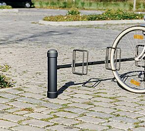 Fahrradständer mit Poller STIL 76 einseitig, 3 Stellplätze, in RAL 7016 anthrazitgrau