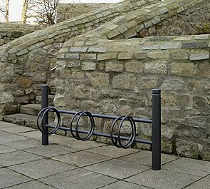 Fahrradständer mit Poller BOULEVARD 83 einseitig, 3 Stellplätze, in DB 703 eisenglimmer