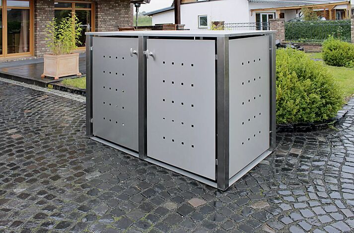 Müllbehälter-Doppelschrank TORRANCE, komplett in Edelstahl
