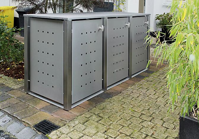 Müllbehälter-Dreifachschrank TORRANCE, komplett in Edelstahl