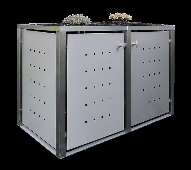 Müllbehälter-Doppelschrank TORRANCE, mit Pflanzdach, komplett in Edelstahl
