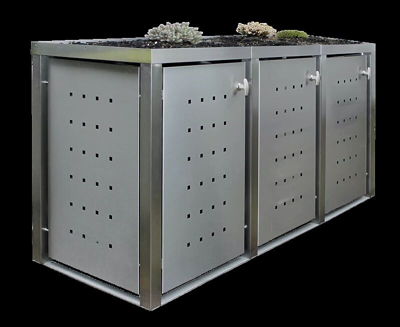 Müllbehälter-Dreifachschrank TORRANCE, mit Pflanzdach, komplett in Edelstahl