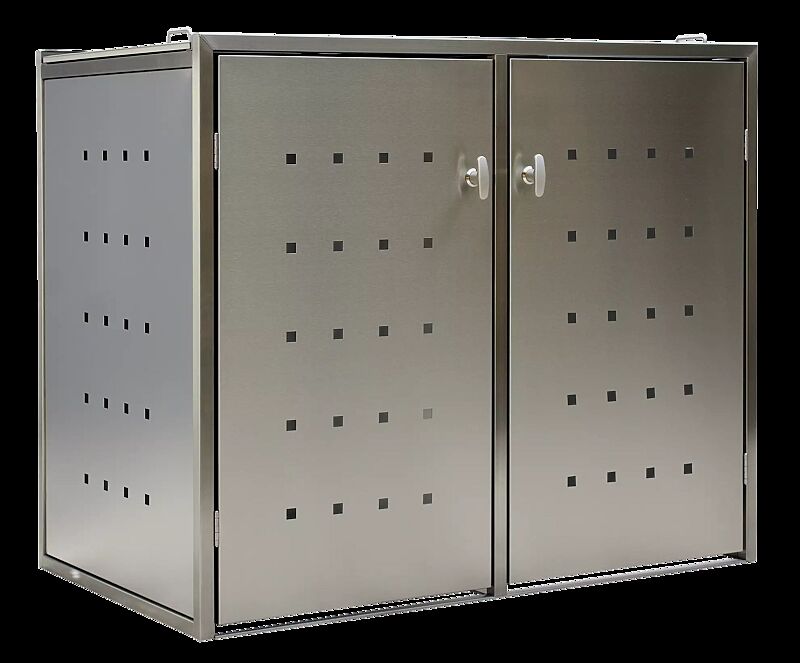 Müllbehälter-Doppelschrank FAIRBANKS, mit Schiebedach, komplett aus Edelstahl