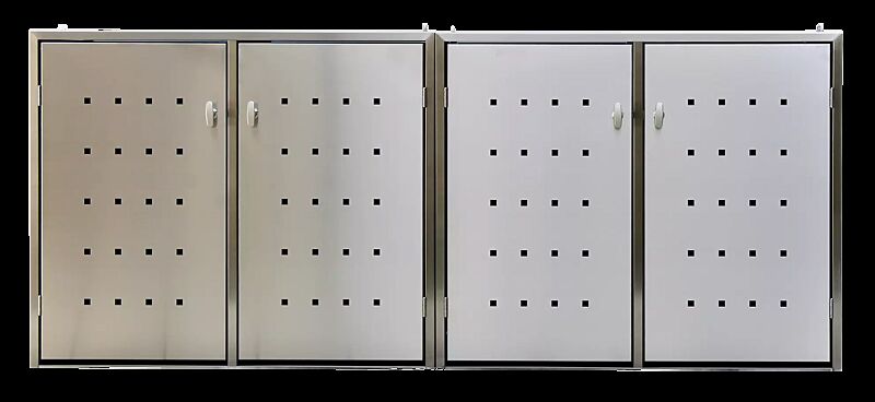 Müllbehälter-Vierfachschrank FAIRBANKS, mit Schiebedach, komplett aus Edelstahl