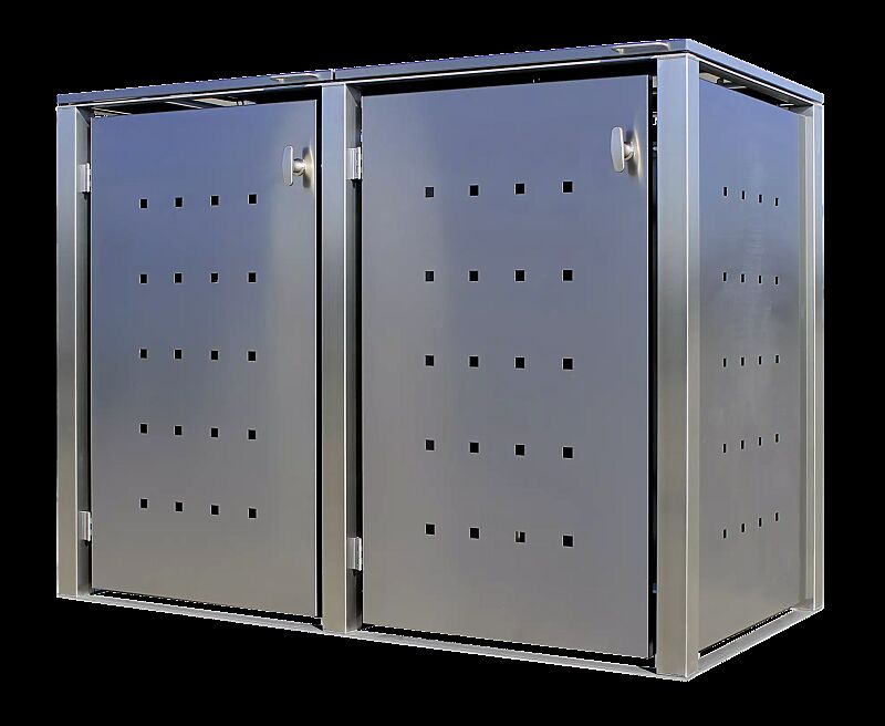 Müllbehälter-Doppelschrank CHEYENNE, mit Klappdach, komplett aus Edelstahl