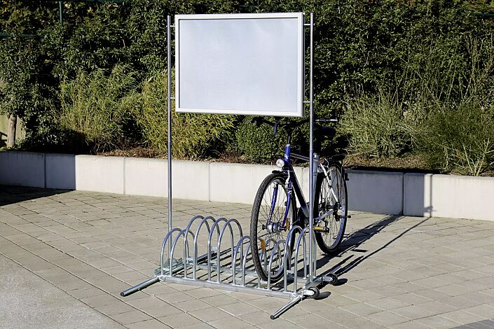 Werbe-Fahrradständer ROCKFORD, mit wasserdichtem Alu-Klapprahmen, 6 Stellplätze, galvanisch verzinkt