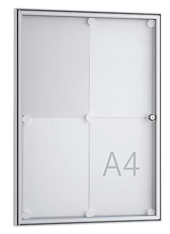 Schaukasten LEFKA, Acrylglas-Tür eingefasst im Alu-Rahmen, für 4 x DIN A4